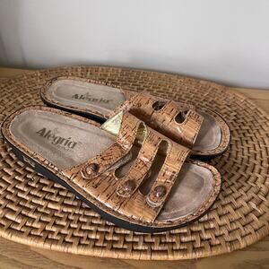 Alegria Fiona Cork Pattern Leather Triple Strap Leather Comfort Sandals Size 7